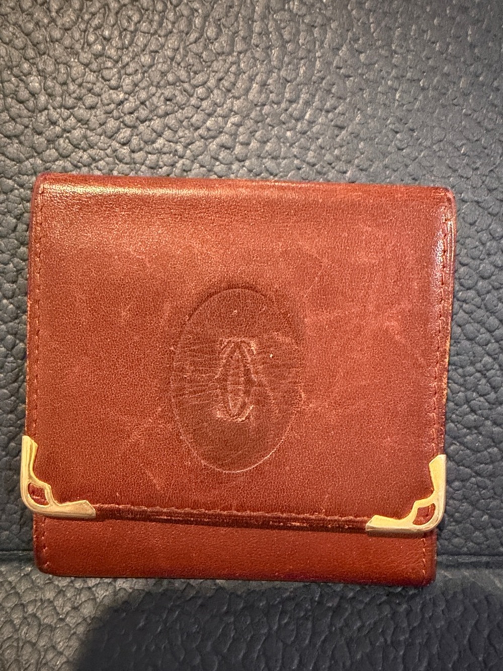 Cartier Brown Leather Folded Wallet with Gold Corner Accents